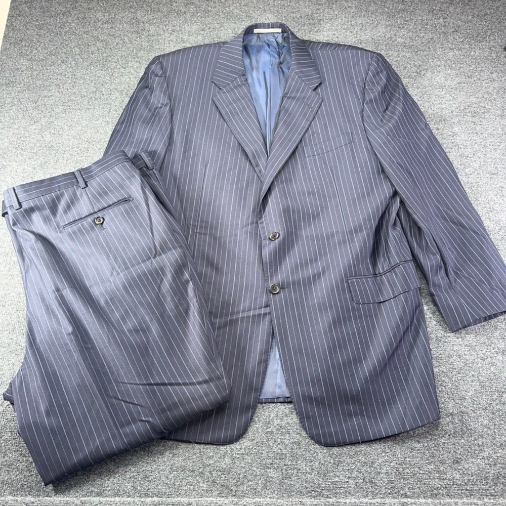 Hickey Freeman Mens Navy Pinstripe 2 Piece Suit Made in USA 2 Button Custom